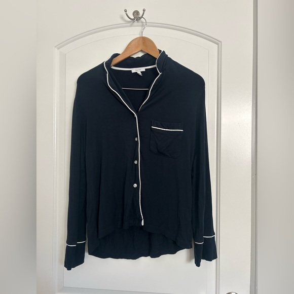 Other - Reiss Blue Button-Up Shirt with White Trim Panama top size small cozy comfy
